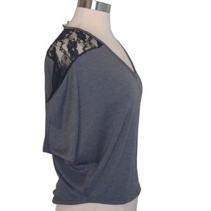 BONGO Whimsigoth Top V-neck Dolman Dark Gray Black Lace Medium
